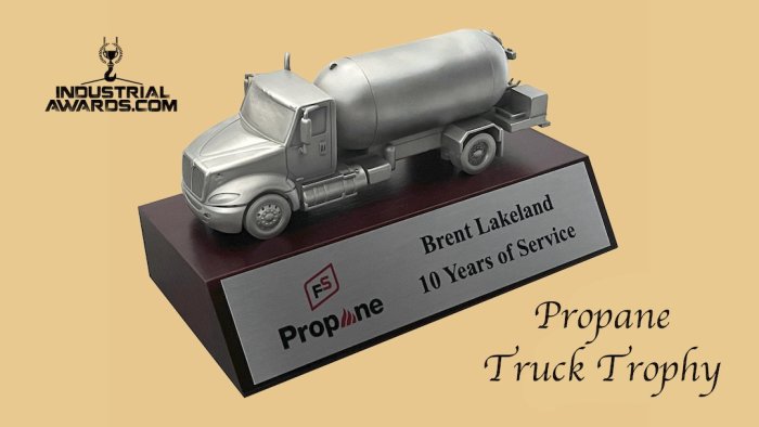 Propane truck trophy award plaque for employee recognition