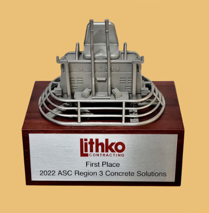 Concrete power trowel ride on award desktop trophy with personalized corporate branding