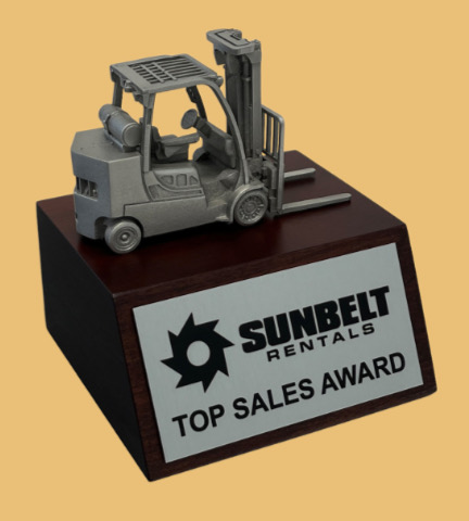 Forklift operator trophy rodeo plaque recognition award with custom logo