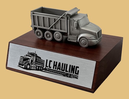 Dump truck driver gift or safety award mounted on a plaque