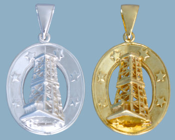 Oilfield oil well derrick pendant jewelry gold and silver