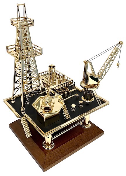 Offshore oil and gas drilling platform gold plated derrick gift award