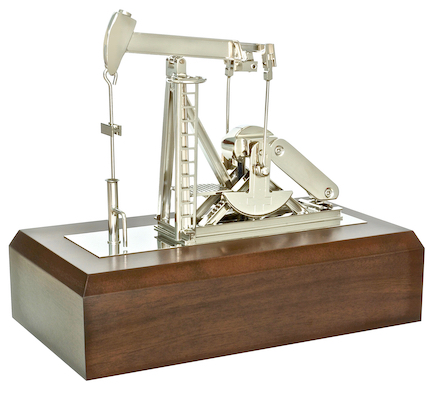 Working scale miniature oil pump jack model unit chrome plated and battery powered