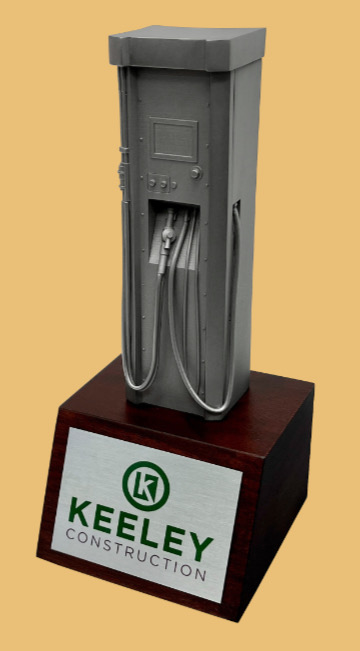 Renewable energy hydrogen fueling station trophy desktop item with custom branding