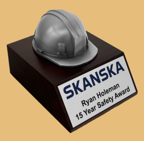 Hard hat helmet plaque trophy for dedicated to safety awards recognition programs