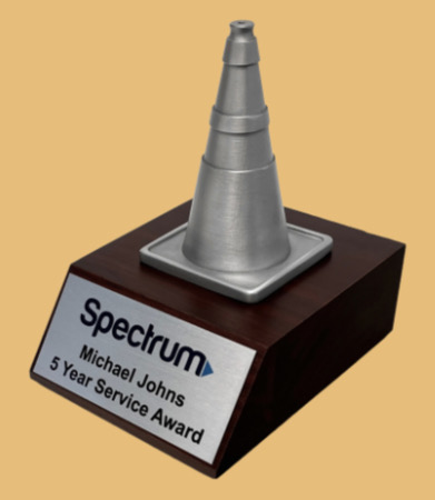 Safety cone award plaque trophy for construction industry employee recognition