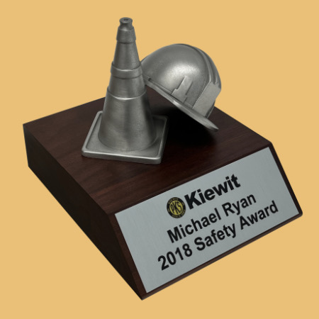 Employee safety awards hard hat helmet traffic cone trophy plaque for incentive recognition